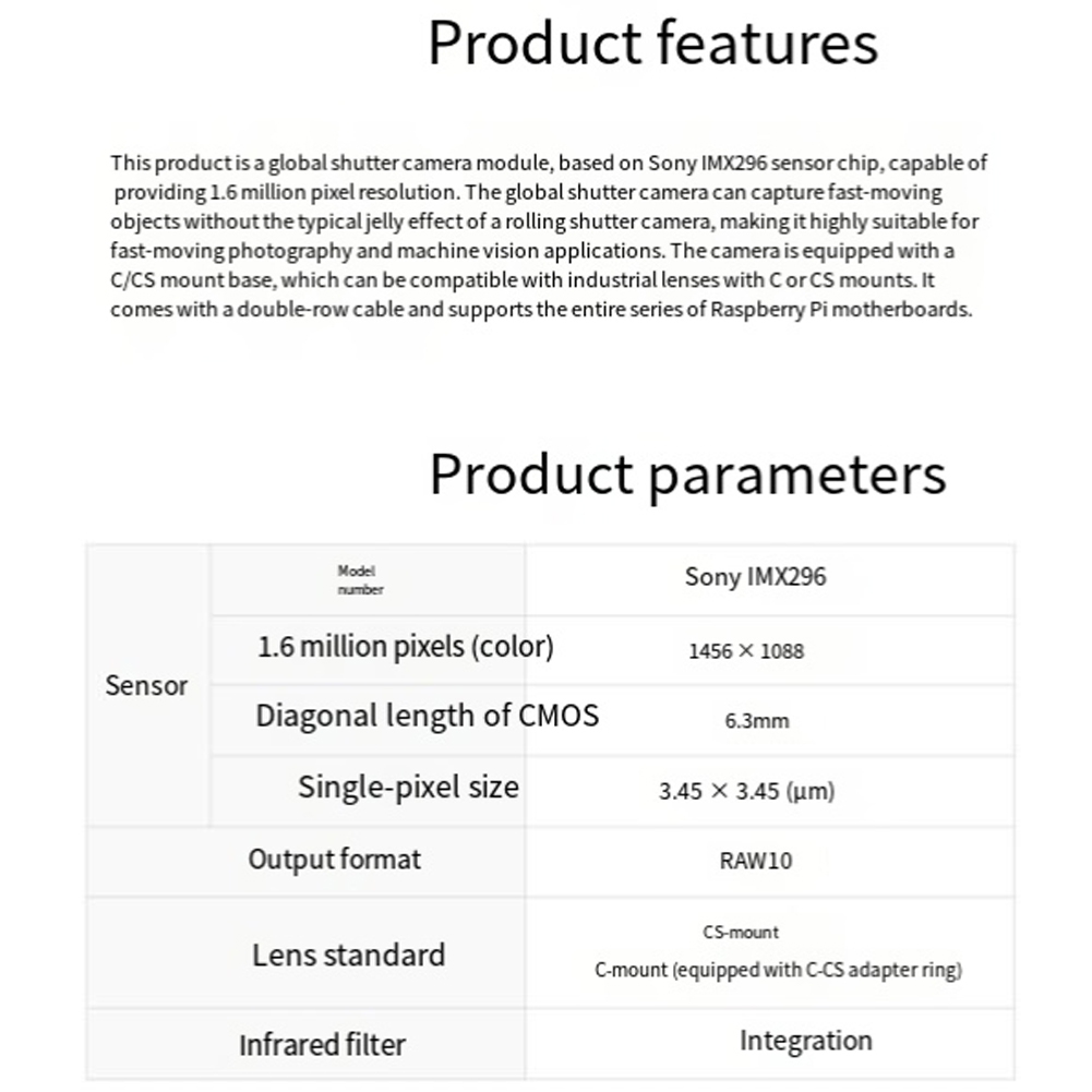N05R IMX296 Kamera für Raspber – Raspberry Pi Global Shutter Camera Imx296 Bewertung und Preis
